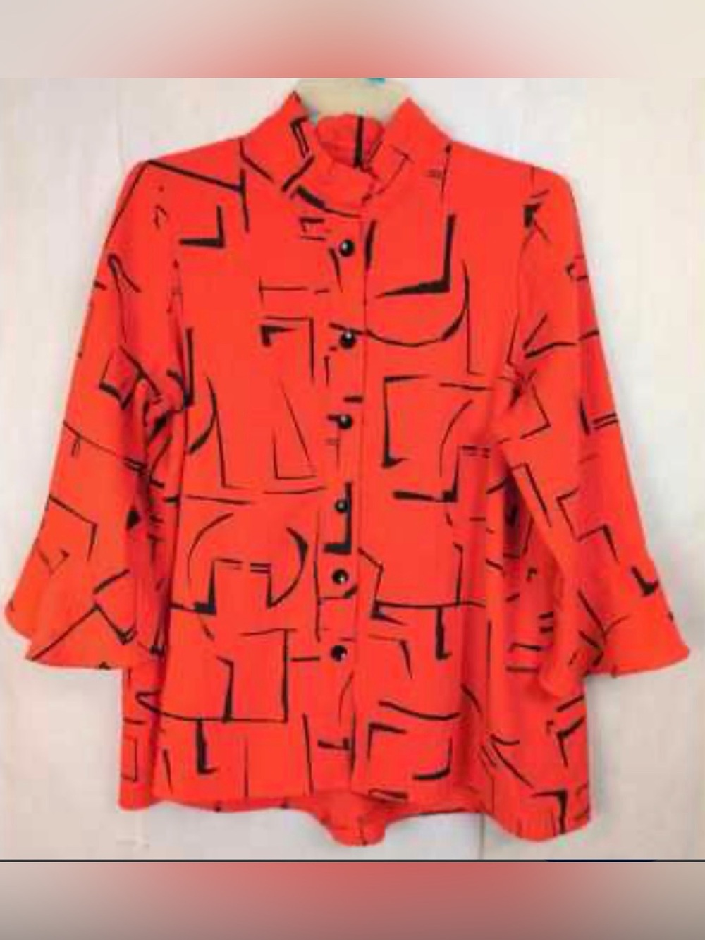 Ali Miles Red Geometric Button-Front Blouse